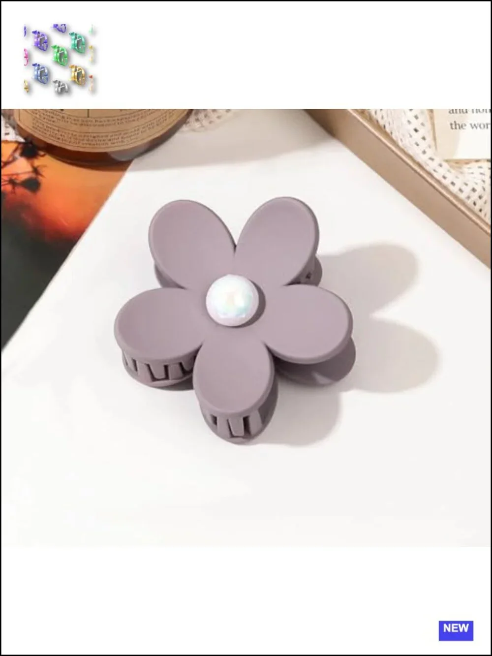 Set of 4 Matte Flower Hair Clips with Pearl Center, All Hair Types